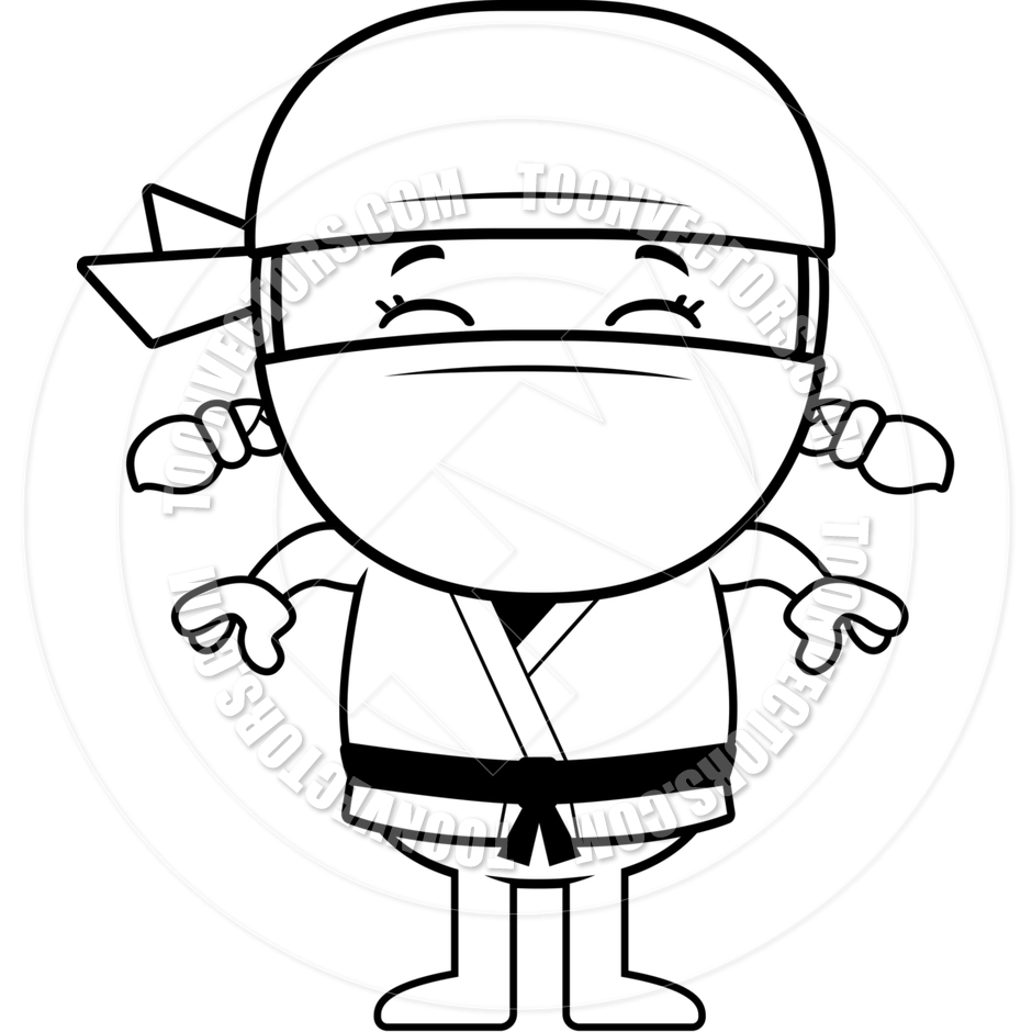 940x940 Cartoon Ninja Girl Standing (Black And White Line Art) By Cory