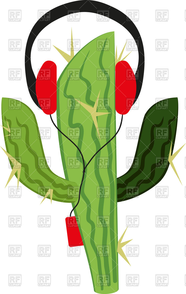 759x1200 Funny Cactus Wearing Headphones Royalty Free Vector Clip Art Image