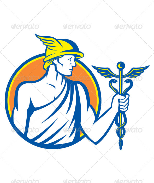 590x700 Mercury Holding Caduceus Staff Vector Graphics, Graphics