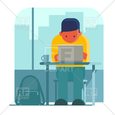 400x400 Blogger Works On Laptop In Cafe Royalty Free Vector Clip Art Image