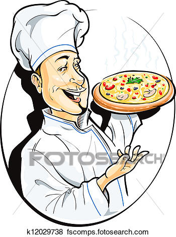 350x470 Clip Art Of Cook With Pizza K12029738