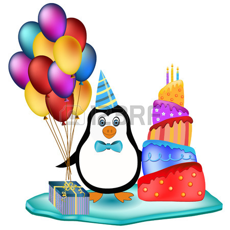 450x450 Cute Happy Birthday Penguins Concept With Present, Cake