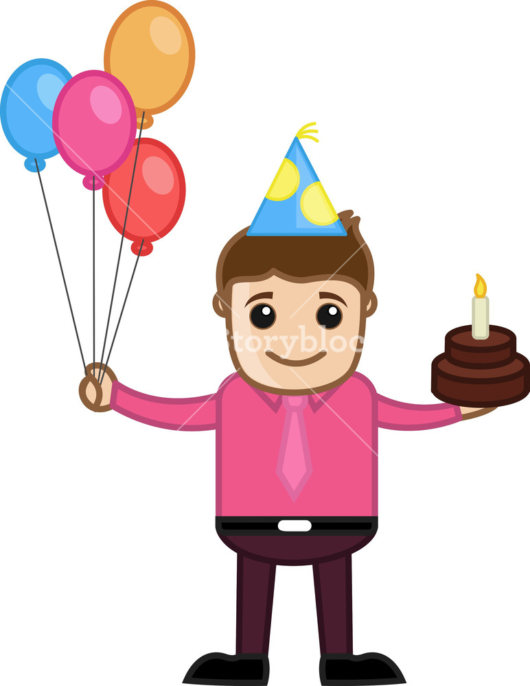 772x1000 Man Celebration With Cake And Balloons