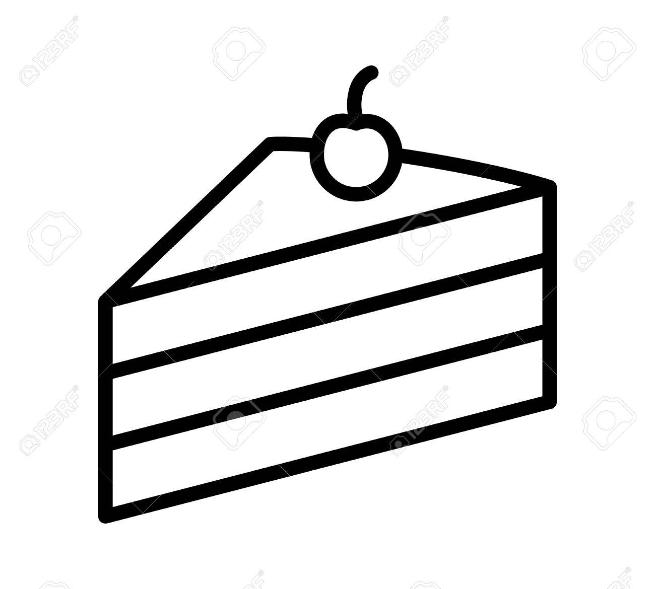 1300x1170 Sliced Of Layer Dessert Cake With Cherry On Top Line Art Vector