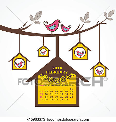 450x470 Clipart Of Calendar Of February 2014 With Bird K15963373