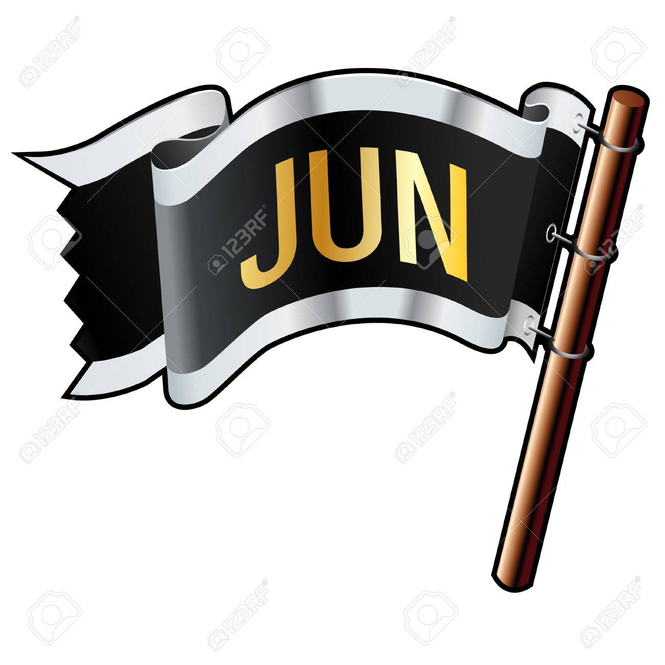 1300x1300 June Calendar Month Icon On Black, Silver, And Gold Vector Flag
