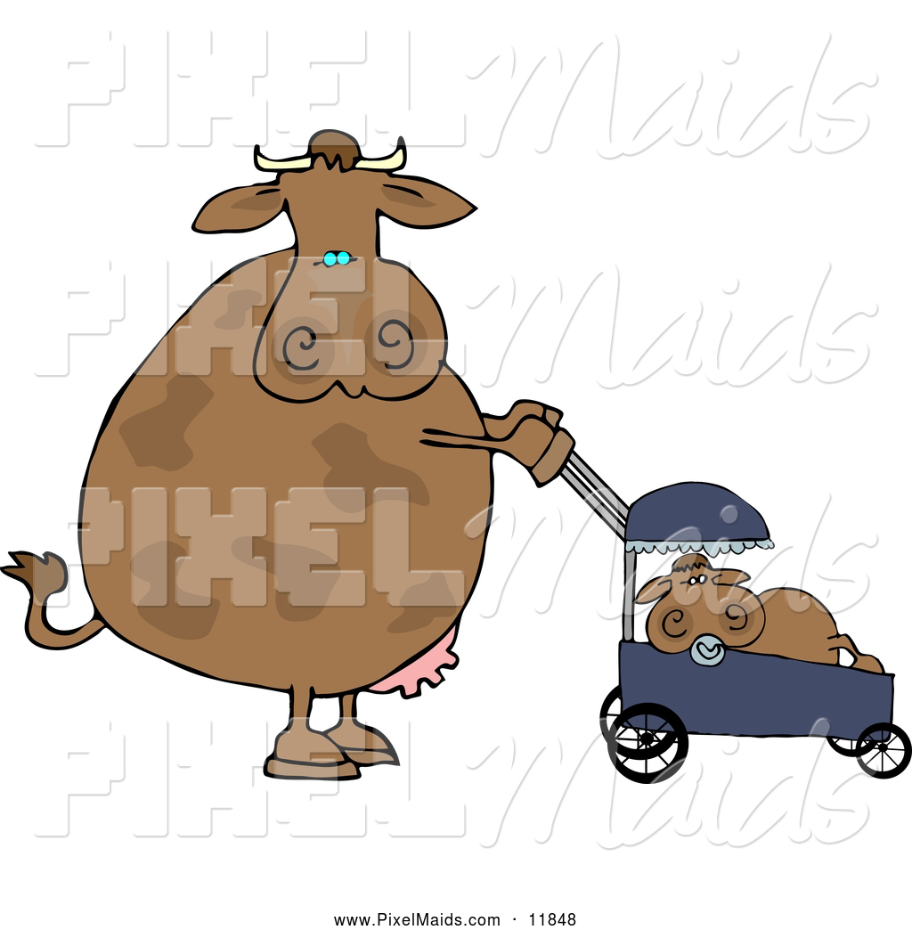 1024x1044 Clipart Of A Brown Mom Cow Pushing Her Calf In A Baby Stroller By
