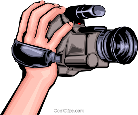 480x400 Hand Holding Camcorder Royalty Free Vector Clip Art Illustration