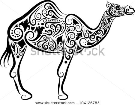 450x355 Camel Decorative Ornament. Animal Sketch With Floral Ornament