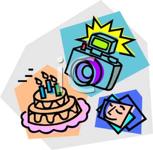300x294 Flash Camera With A Birthday Cake Clip Art Image