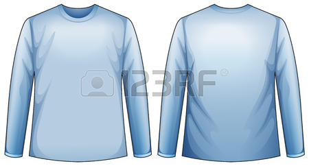 450x242 Mangas Compridas Camisa Azul Com Vista Dianteira E Traseira