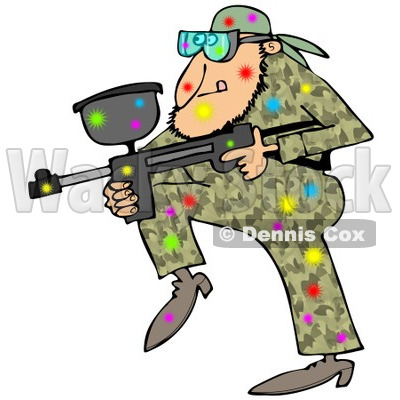 400x400 Of A Paintball Man In Camouflage, Covered In Colorful Splats