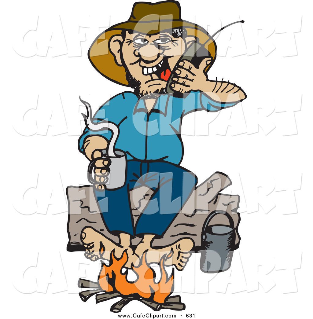 1024x1044 Vector Clip Art Of A Happy Man Sitting On A Log And Warming His