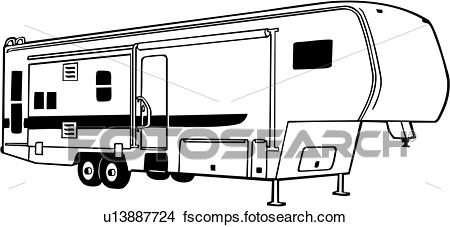 450x227 Clipart Of , Camper, Fifth, Recreation, Recreational, Rv, Vehicle