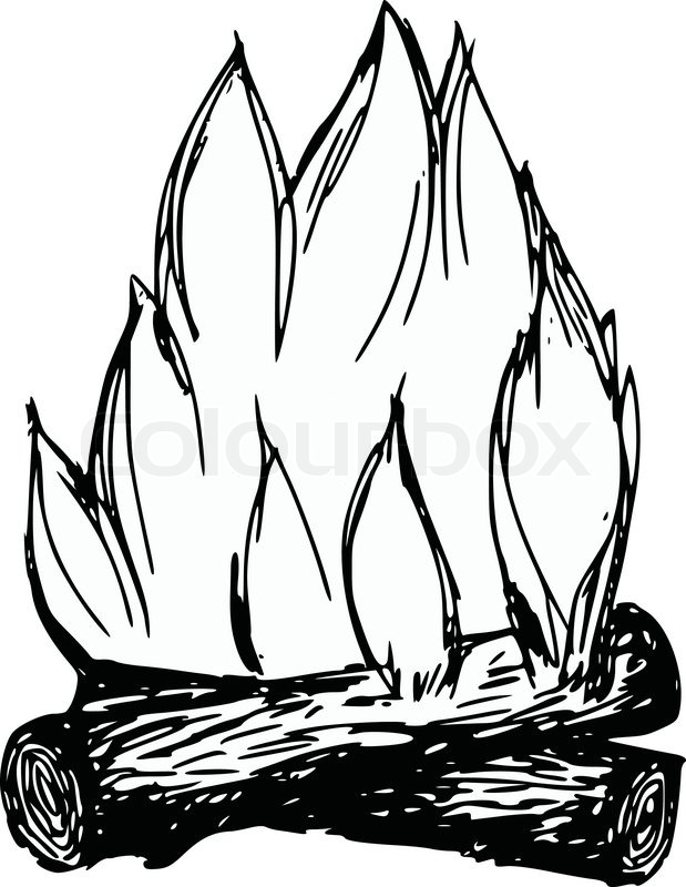 619x800 Hand Drawn, Cartoon, Sketch Illustration Of Campfire Stock