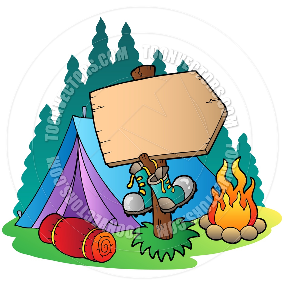 940x940 Cartoon Camping Wooden Sign Near Tent By Clairev Toon Vectors