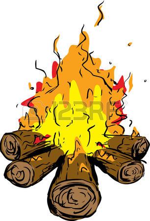 306x450 Outline Sketch Of Tall Flames On Bonfire Or Campfire Over White