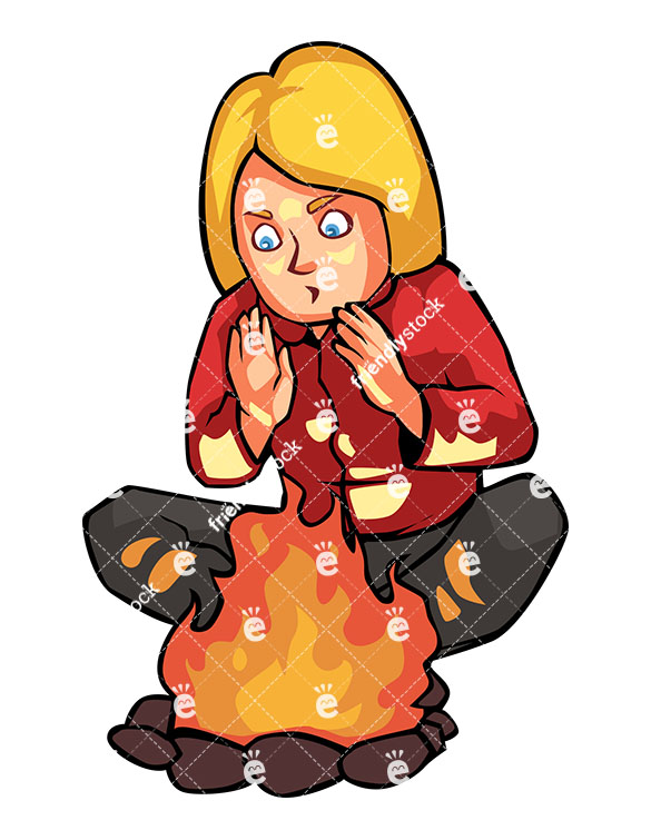 585x755 Woman Warming Her Hands By The Campfire Cartoon Clipart