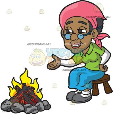 398x400 An Old Black Woman Sitting Beside The Campfire At Beach Sunset