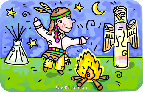 480x310 Native Indian Dancing Around A Campfire Royalty Free Vector Clip