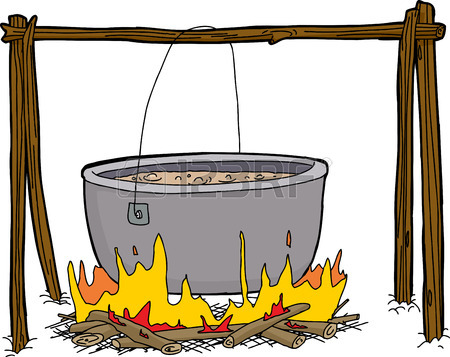 450x357 Cartoon Of Large Pot With Soup Boiling Over Campfire Royalty Free