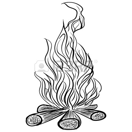 450x450 Campfire, Fire Over Wood Logs. Black And White Graphic Vector