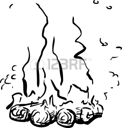 428x450 Outline Sketch Of Tall Flames On Bonfire Or Campfire Over White