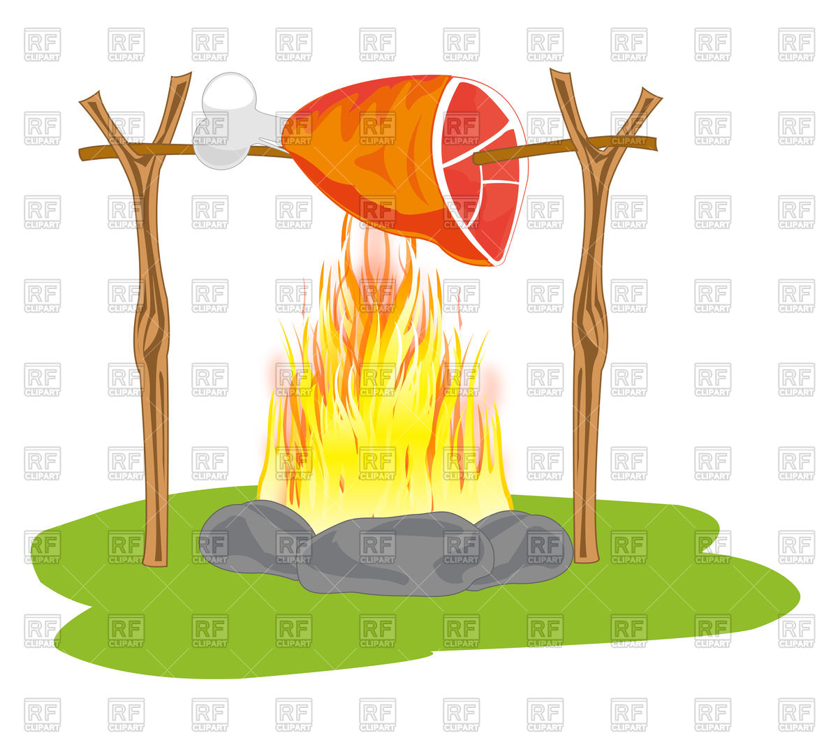 1200x1080 The Meat Ham On Fire Campfires In Field Condition.vector