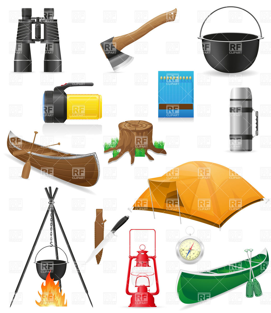 1036x1200 Camping Equipment And Outdoor Hiking Objects Royalty Free Vector