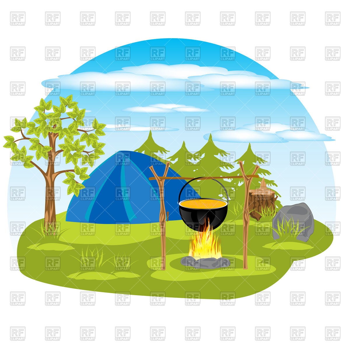 1200x1200 Tent On Glade And Campfire