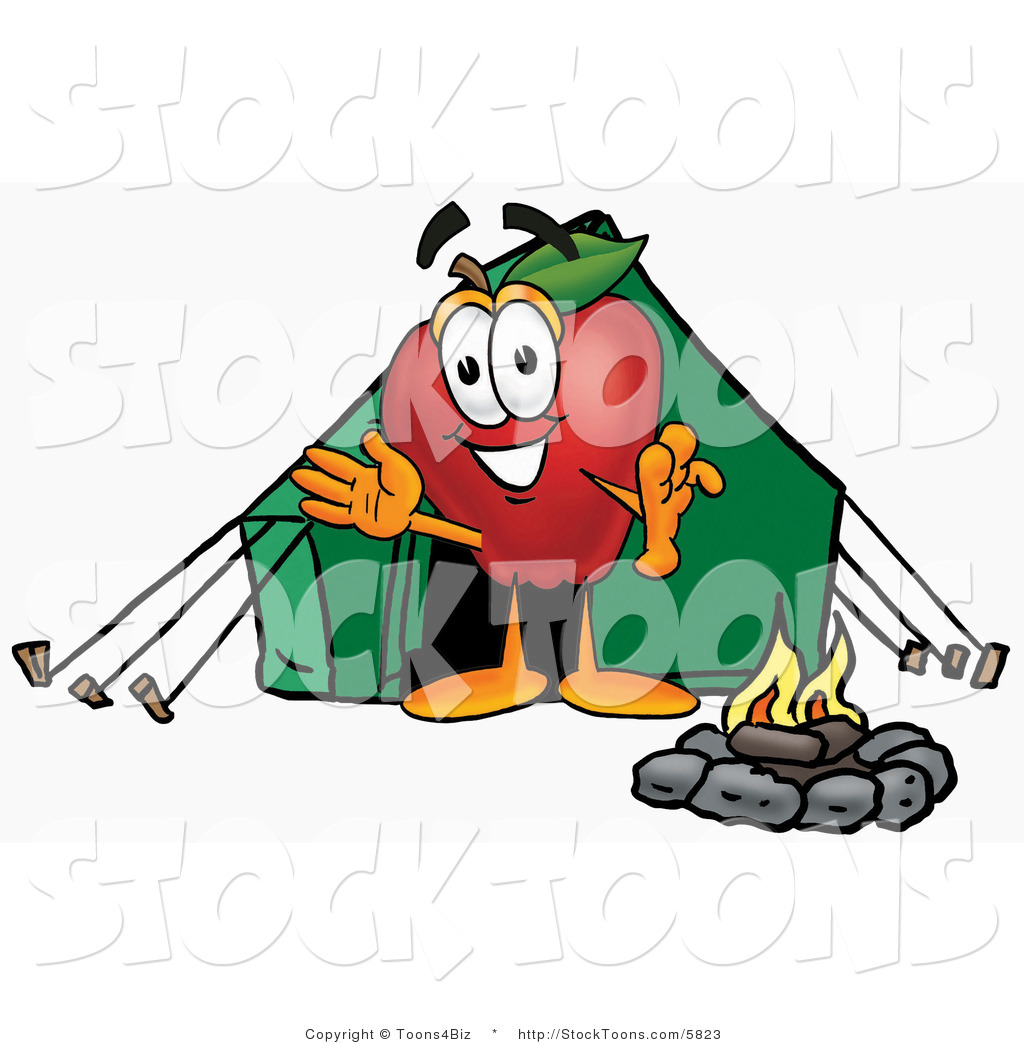 1024x1044 Stock Cartoon Of A Smiling Red Apple Character Mascot Camping
