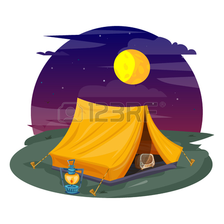 450x450 Tent Under A Night Sky. Camping Cartoon Vector Royalty Free