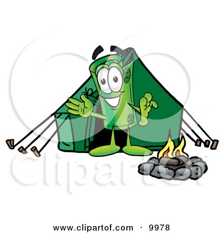 450x470 Clipart Picture Of A Rolled Money Mascot Cartoon Character Camping