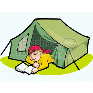 300x300 Royalty Free A Boy Camping Reading A Book In His Tent 163830
