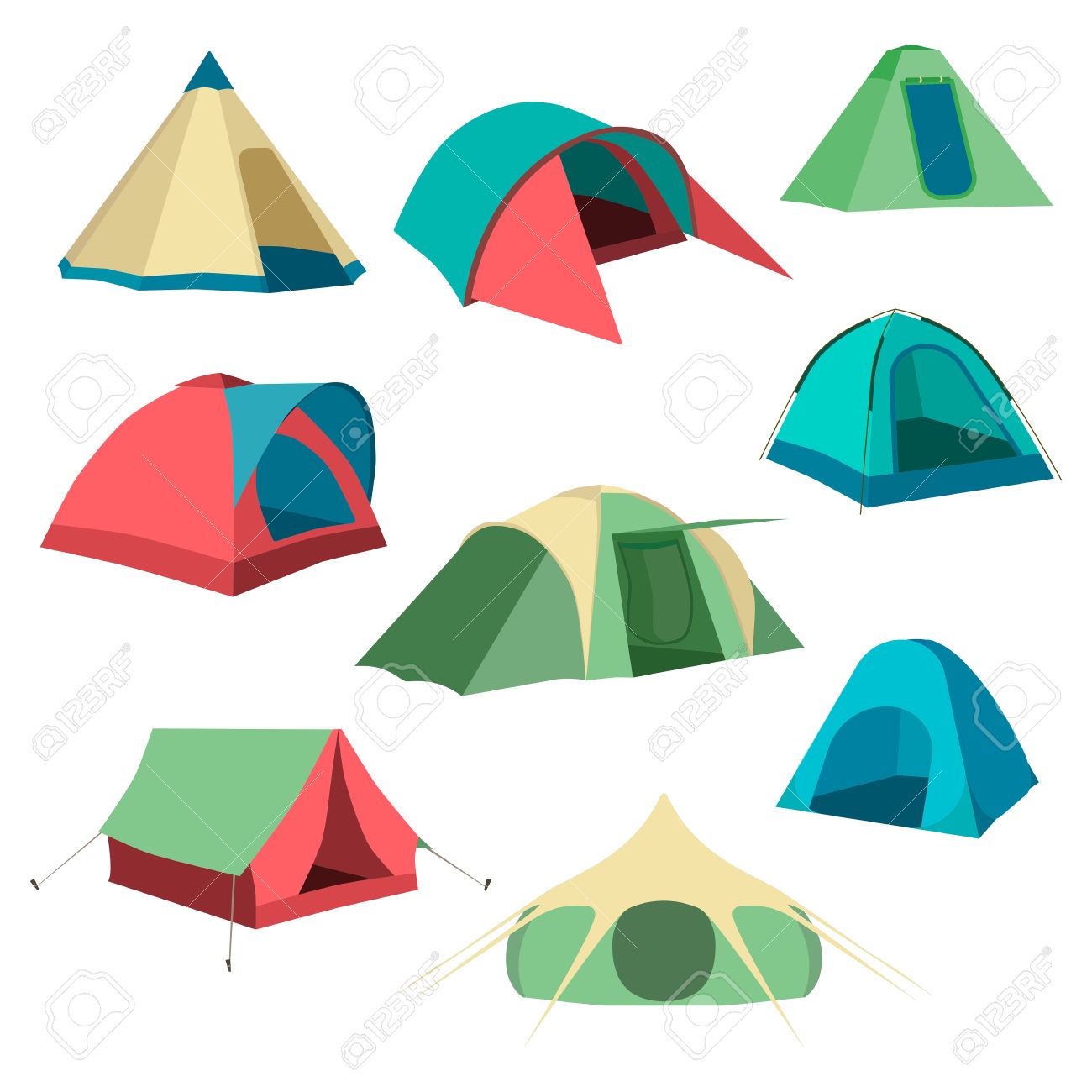 1300x1300 Set Of Tourist Tents. Collection Of Camping Tent Icons. Vector