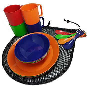 355x355 Camping Mess Kit 4 Person Dinnerware Set With Mesh