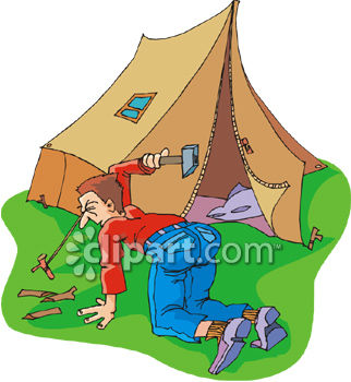 322x350 Angry Man Pounding In Stakes To Secure A Tent