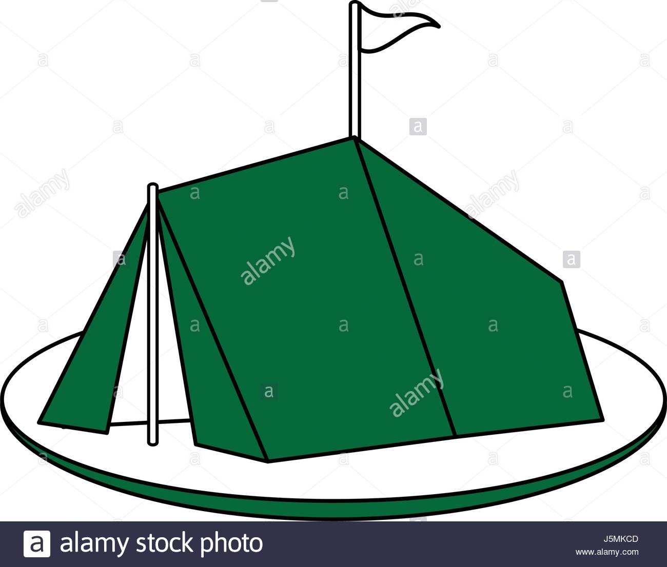 1300x1106 Color Silhouette Image Green Camping Tent In Grass With Flag Stock