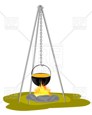 320x400 Camping Pot Over Bonfire On Tripod Royalty Free Vector Clip Art