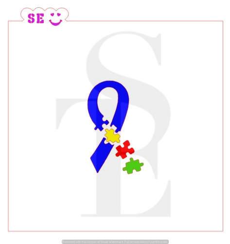 473x502 Autism Awareness Puzzle Ribbon, One Or Two Step Option Stencil