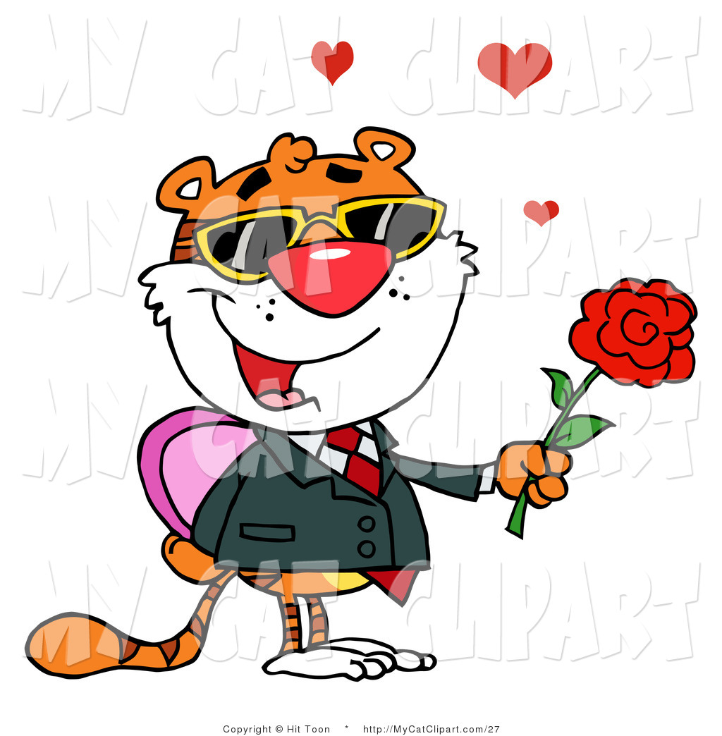 1024x1044 Clip Art Of A Sweet Tiger Holding A Box Of Candies And A Rose