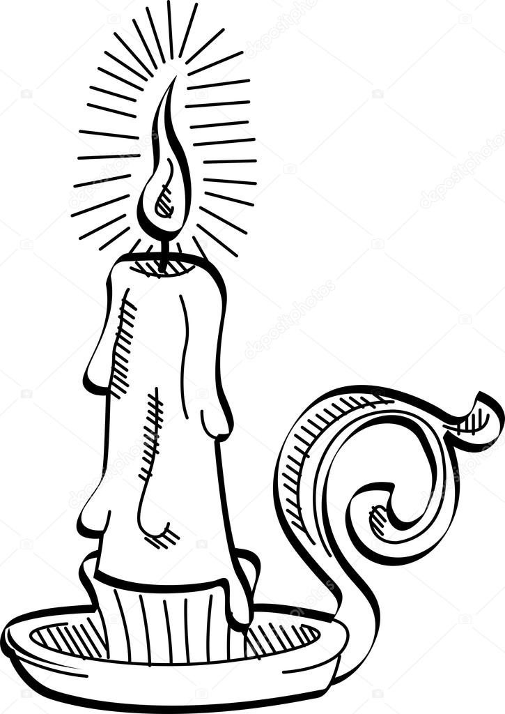 725x1024 Lit Candle On A Holder Stock Vector Clipartguy