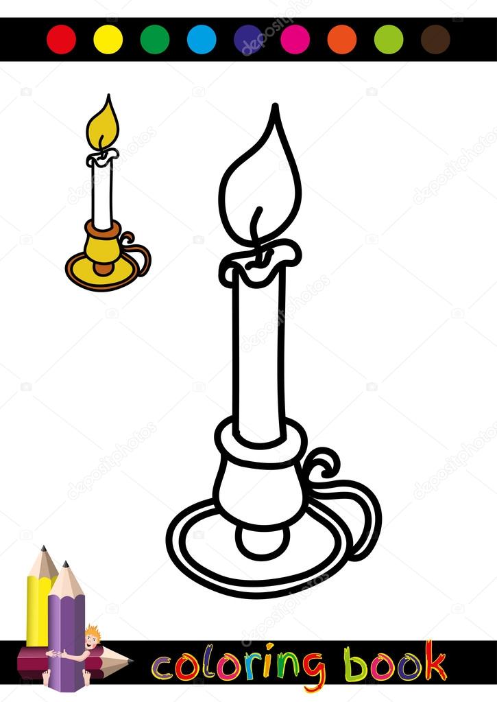 725x1023 Coloring Book Or Page Cartoon Illustration Of Funny Candlestick