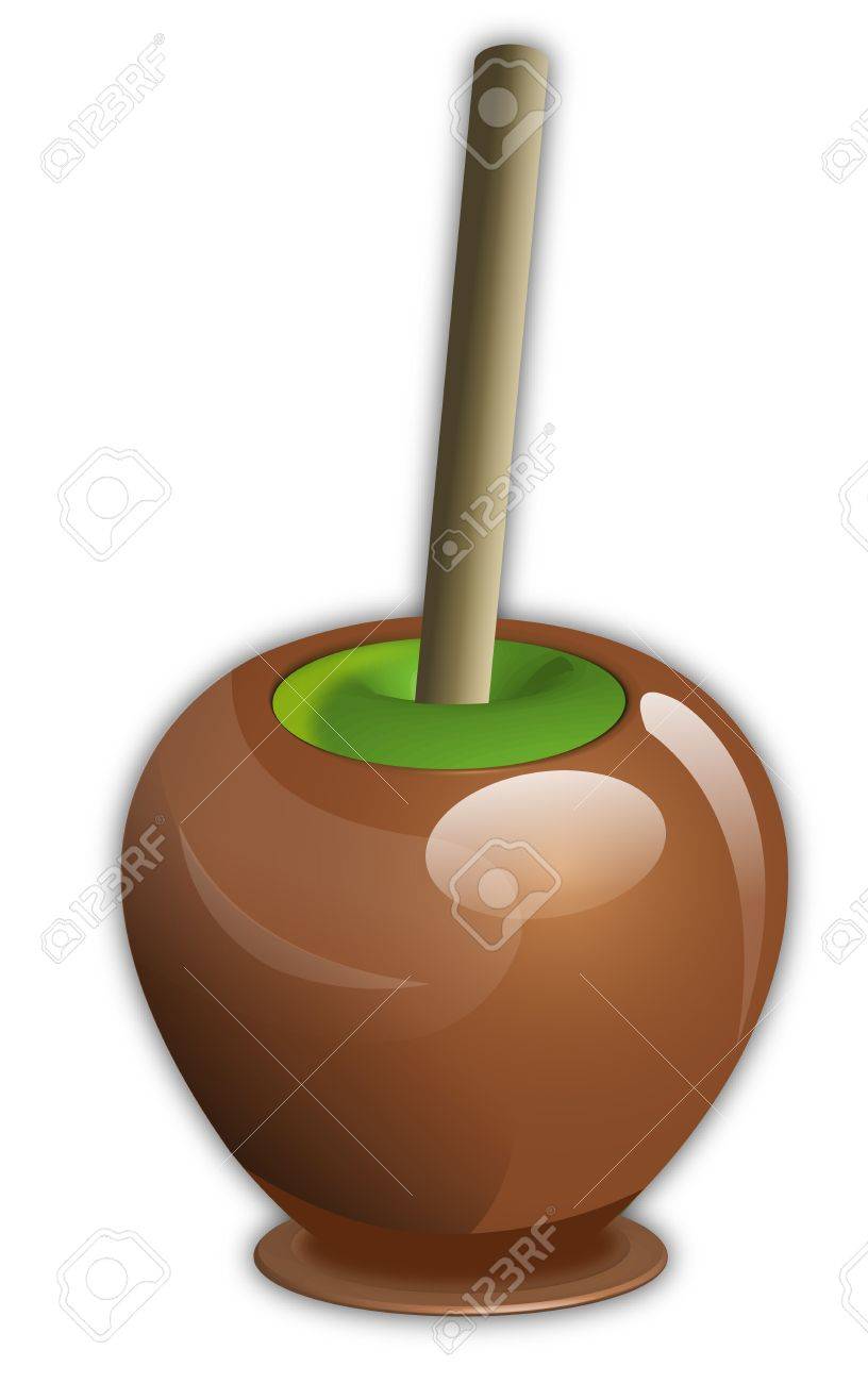 816x1300 Caramel Covered Candy Green Apple With Wooden Stick Stock Photo