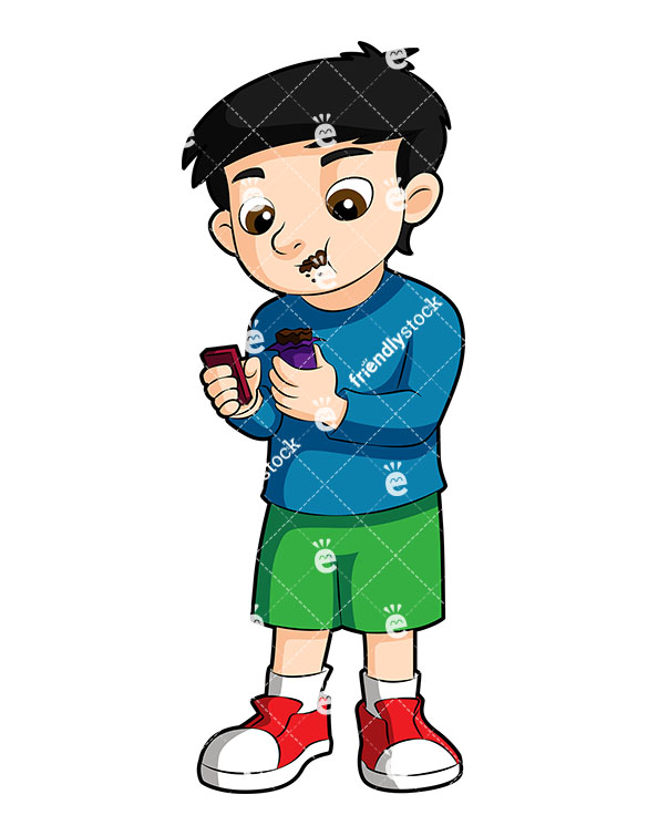 585x755 A Little Boy With A Stuffed Mouth Eating A Candy Bar Clipart