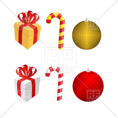 400x400 Set Of Christmas Elements Gift Box, Candy Cane And Christmas Ball