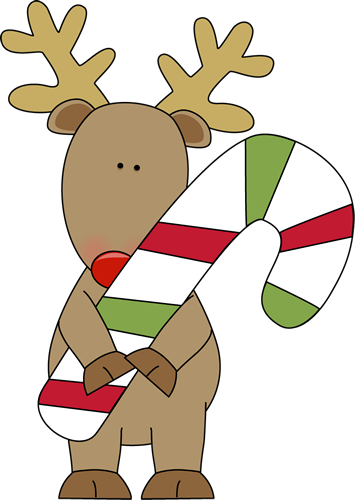 355x500 Reindeer Holding A Candy Cane Clip Art