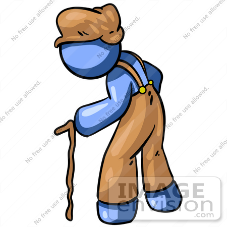 450x450 Clip Art Graphic Of A Blue Guy Character Aging, Hunched Over