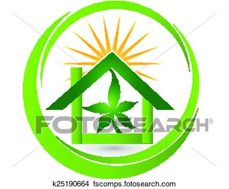 450x372 Clipart Of House Leaf Cannabis Plant Logo K25190664