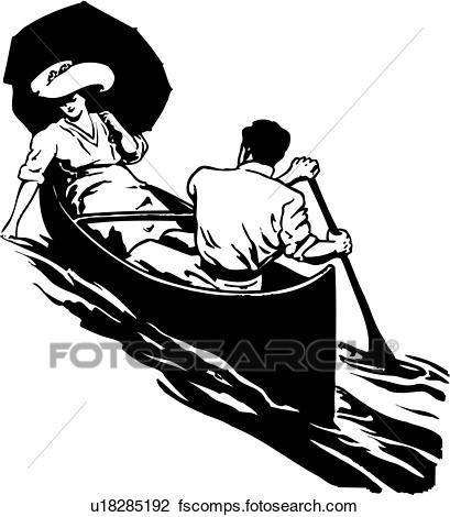 409x470 Clipart Of Illustration, Lineart, Woman, Canoe, Couple, Love